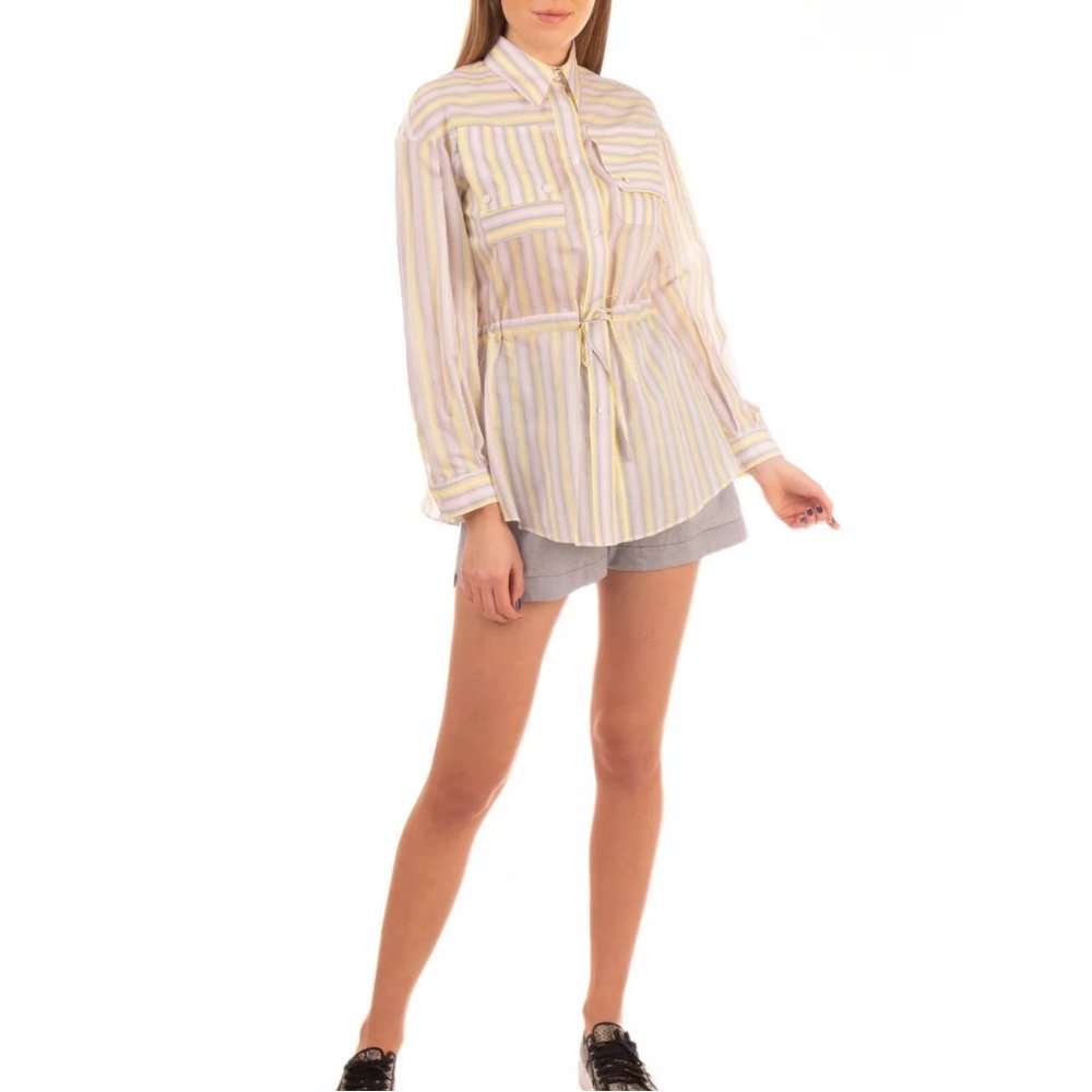 NWT Jil Sander Navy Silk Blend Striped Shirt S